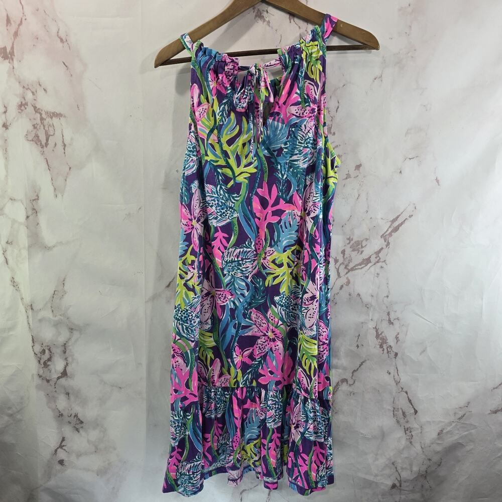 Lilly Pulitzer Dress Women Medium Blue Pink Saira Halter Drop Waist Ruffle Knee - Picture 5 of 12